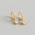 Aros de plata S925 dorada con pavé brillante y colgante de circonita redonda clásica - Dorado