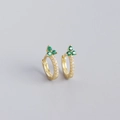 Elegant 18K gold S925 silver huggie earrings with green flower gems and white zircons - 925 Silver / Gold Plated - Green Zircon