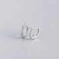 S925 sterling silver geometric flower huggie earrings with cluster zircon inlay - 925 Silver / Platinum Plated - White Zircon