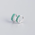 Elegant S925 sterling silver hoop earrings with emerald green rectangular zircon - Platinum Plated - Green Zircon