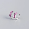 S925 sterling silver huggie earrings with rectangular magenta cubic zirconia stones - Platinum Plated Red Zirconia