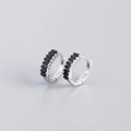S925 sterling silver huggie earrings featuring rectangle black zircon stones - Platinum Plated - Black Zircon