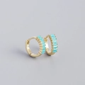 Gold-plated S925 silver hoop earrings featuring rectangular turquoise zircon stones - Golden Turquoise