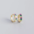 Elegant S925 sterling silver gold plated huggie earrings with rainbow rectangular zircon - Golden Colorful