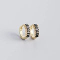 S925 sterling silver huggie earrings with gold plating and rectangular black zircon stones - Gold Plated - Black Zircon