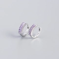 S925 sterling silver hoop earrings featuring rectangular purple zircon stones inlay - Platinum Plated Purple Zirconia