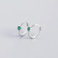 S925 sterling silver hoop earrings featuring green zircon and beaded texture accents - 925 Silver / Green Stone Silver Plated