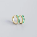 S925 sterling silver gold hoop earrings with emerald green rectangular zircon stones - Gold Plated - Green Zircon