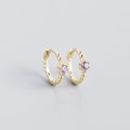 S925 sterling silver beaded huggie earrings with purple zircon in gold finish - 925 Silver / Purple Stone Gold