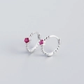 S925 sterling silver beaded huggie earrings featuring round red gemstone accents - 925 Silver / Red Stone Silver