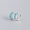 S925 sterling silver huggie earrings featuring rectangle turquoise stones inlay - Platinum Turquoise