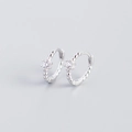 Elegant S925 sterling silver beaded hoop earrings with a sparkling zircon center stone - 925 Silver / White Stone White Gold