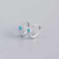 S925 sterling silver hoop earrings with sky blue gemstone and beaded metal texture - 925 Silver / Turquoise Silver Color