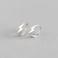 Minimalist S925 sterling silver lightning bolt hoop earrings with a polished finish - 925 Silver / White Gold
