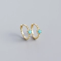 Pair of S925 sterling silver huggie earrings in gold finish with blue turquoise stone - 925 Silver / Turquoise Gold Color