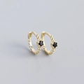 S925 sterling silver beaded huggie hoop earrings with black zircon in gold finish - 925 Silver / Black Stone Gold Plated