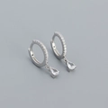 S925 sterling silver hoop earrings with pear-cut drop stones and micro-pave crystals - Platinum (White Stone) / 925 Silver