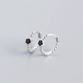S925 sterling silver beaded hoop earrings with black zircon stones in silver finish - 925 Silver / Black Stone Silver Plated
