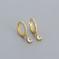 Elegant gold S925 sterling silver hoop earrings with a pear-shaped cubic zirconia - Golden (White Stone) / 925 Silver