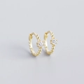 Mini S925 sterling silver 18K gold hoop earrings with beaded design and clear zircon - 925 Silver / White Stone Gold