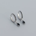 Silver S925 hoop earrings with micro-paved black zircons and pear-shaped drops - White Gold (Black Stone) / 925 Silver