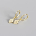 Pendientes de aro rombo en plata S925 dorada con grabado de estrella y circonita - Plata 925 / Dorado