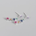 Orecchini a nappa in argento S925 con zirconi colorati e catenina pendente sottile - Argento 925 / Oro Bianco