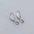 Elegant S925 sterling silver hoop earrings with teardrop purple crystal pendants - Platinum (Purple Stone) / 925 Silver
