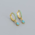 S925 sterling silver hoop earrings with turquoise drop stones in a gold finish - Golden (Turquoise) / 925 Silver