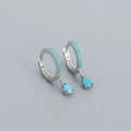 Elegant S925 sterling silver hoop earrings featuring teardrop blue stone pendants - Platinum (Turquoise) / 925 Silver
