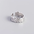 Minimalist S925 sterling silver adjustable ring with unique irregular tin foil texture - Adjustable Open / White Gold