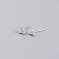 Elegant S925 sterling silver stud earrings featuring clear zircon clover flower design - 925 Silver / Platinum Plated - White Zircon