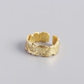 Irregular foil texture 925 sterling silver open ring in elegant gold finish - Adjustable Open / Gold