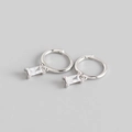 S925 sterling silver hoop earrings with rectangular step-cut clear zircon pendants - White Stone White Gold