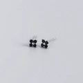 Minimalist S925 sterling silver four-leaf flower studs with black stones and silver finish - 925 Silver / Platinum Plated - Black Zircon