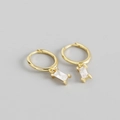 Minimalist gold S925 silver hoop earrings with rectangular cubic zirconia drops - White Stone Gold