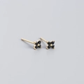 S925 sterling silver four-leaf clover stud earrings with black stones and gold plating - 925 Silver / Gold Plated - Black Zircon