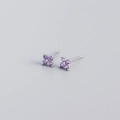 Delicate S925 sterling silver stud earrings with small purple zircon flower design - 925 Silver / Platinum Plated Purple Zirconia