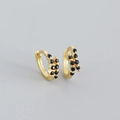 Orecchini a cerchio dorati in argento S925 con doppia fila di zirconi neri - Argento 925 / Placcato Oro - Zircone Nero
