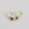 S925 sterling silver gold-plated hoop earrings with rectangular black zircon drop - Black Stone Gold Plated