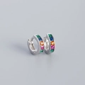S925 sterling silver hoop earrings featuring colorful square cubic zirconia stones - 925 Silver / Platinum (Colorful Stone)