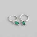 Minimalist S925 sterling silver hoop earrings with rectangular emerald green zircon stones - Green Stone Silver Plated