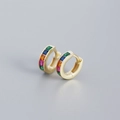 Gold S925 sterling silver hoop earrings with square-cut multi-color cubic zirconia - 925 Silver / Gold (Colorful Stone)