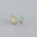 Orecchini a cerchio dorati minimalisti con due file di perline turchesi e chiusura sicura - Argento 925 / Oro Blu Turchese