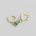Elegant gold S925 silver huggie hoops with rectangular emerald green zircon charms - Green and Gold