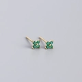 Elegant gold plated S925 silver four-leaf clover earrings with green zircon stones - 925 Silver / Gold Plated - Green Zircon