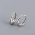 Orecchini a cerchio a U in argento S925 con trama a spirale vintage e finitura lucida - Argento 925 / Oro Bianco