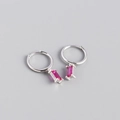 S925 sterling silver hoop earrings with a rectangular pink purple zircon stone pendant - Rose Red Zircon Silver