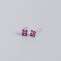 Minimalist S925 sterling silver stud earrings with four-petal rose red floral stones - 925 Silver / Platinum Plated Red Zirconia