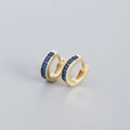 S925 Sterling silver gold huggie earrings with square cut blue zircon stones - 925 Silver / Gold (Blue Zirconia)